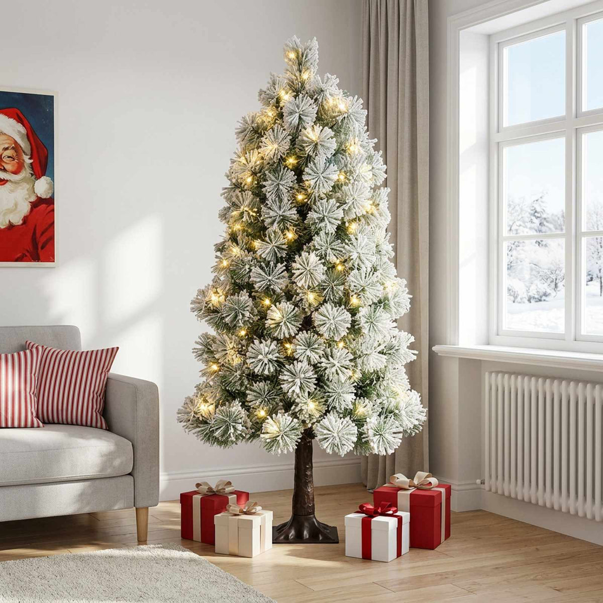 Artificial Hinged Christmas Tree with Baubles 150 LEDs Green and white 120 cm with LEDs
