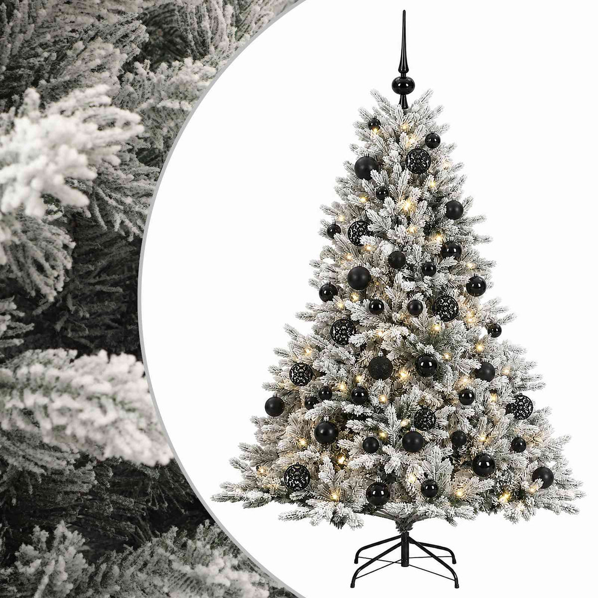 Artificial Christmas Tree Bauble LEDs Green White black balls