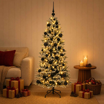Artificial Christmas Tree with Bauble 150 LEDs Green and White with LEDs & black balls
