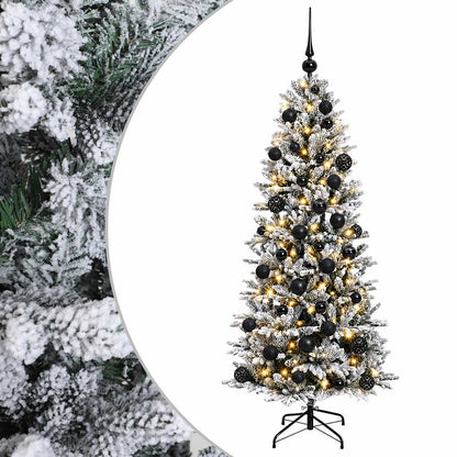 Artificial Christmas Tree with Bauble 150 LEDs Green and White with LEDs & black balls