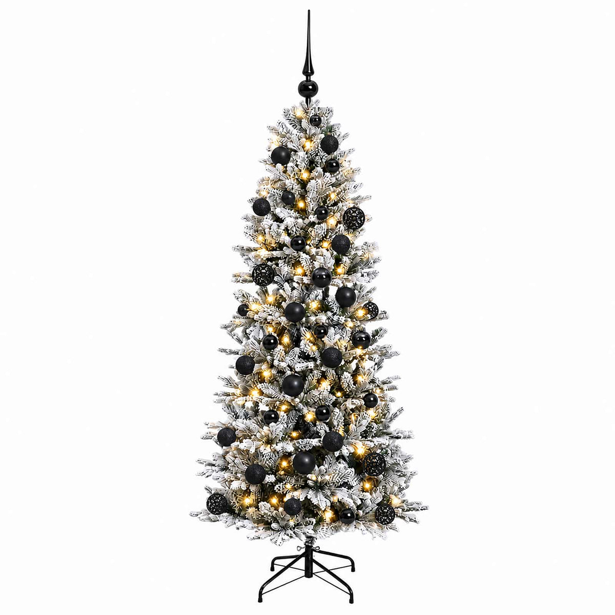 Artificial Christmas Tree with Bauble 150 LEDs Green and White with LEDs & black balls
