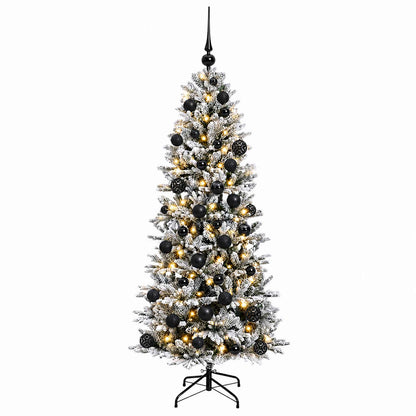 Artificial Christmas Tree with Bauble 150 LEDs Green and White with LEDs & black balls
