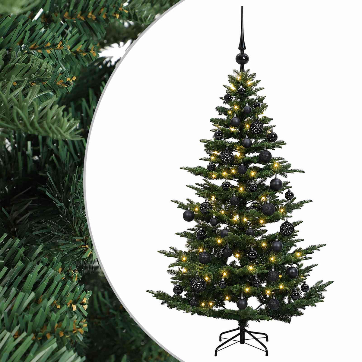 Artificial Christmas Tree with Bauble 150 LEDs Green Height 120 cm with LEDs & black balls