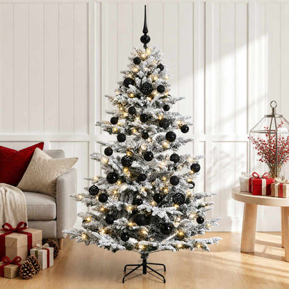 Artificial Christmas Tree with Bauble 150 LEDs Green and White 150 cm with LEDs & black balls