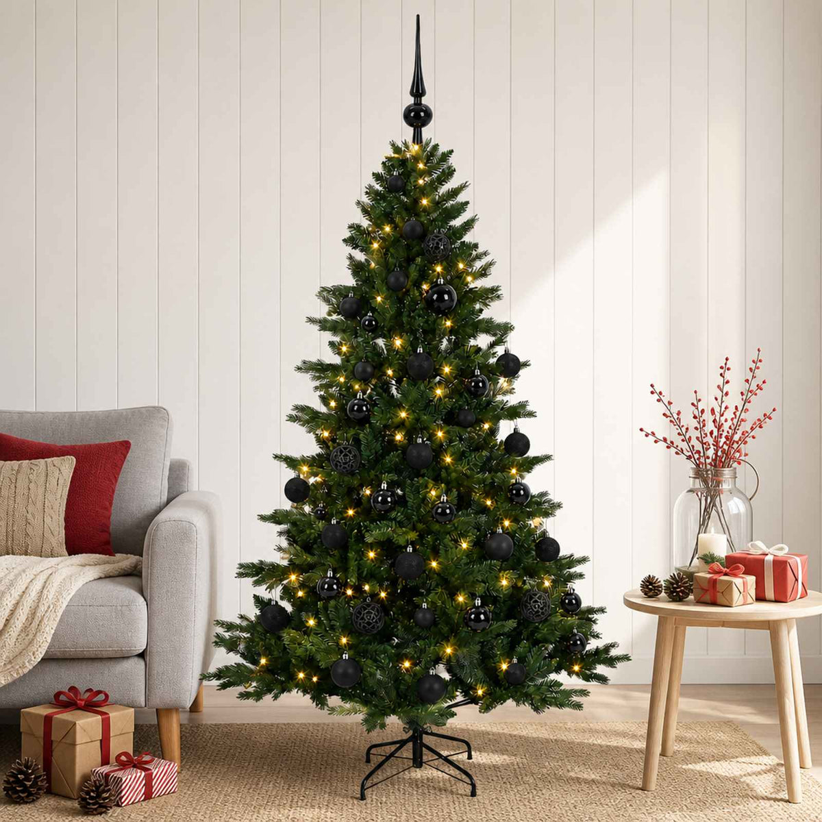 Artificial Christmas Tree Bauble LEDs black balls