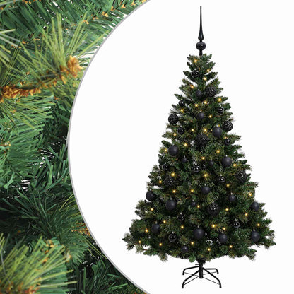 Artificial Christmas Tree with Bauble 150 LEDs Green Height 120 cm with LEDs & black balls