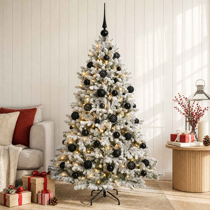 Artificial Christmas Tree Bauble LEDs Green White black balls