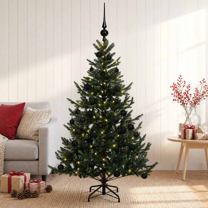 Artificial Christmas Tree with Bauble 150 LEDs Green 150 cm with LEDs & black balls