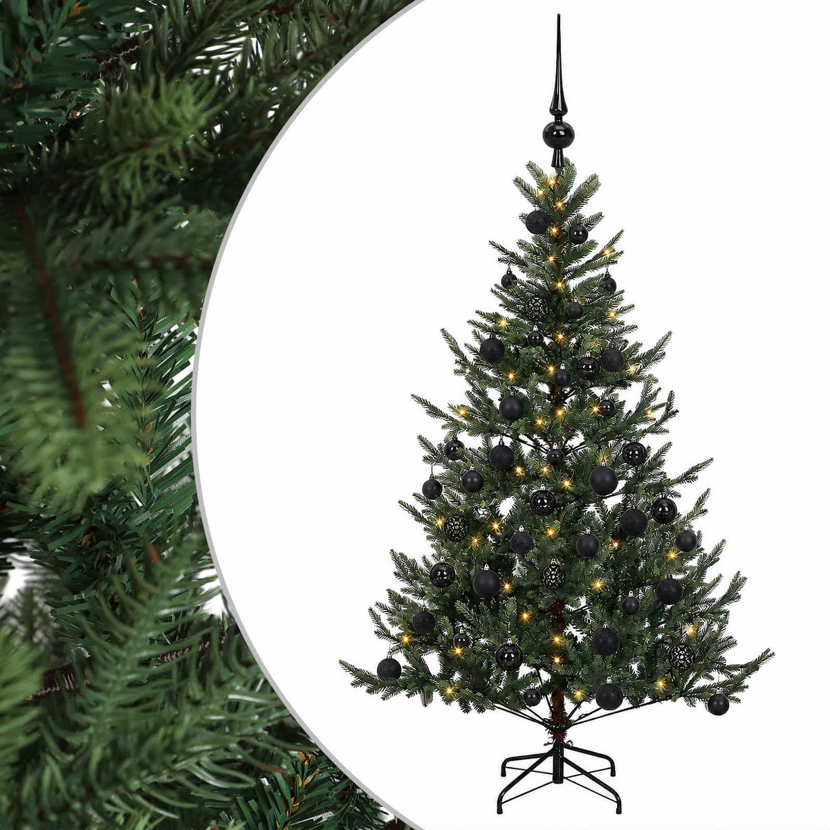 Artificial Christmas Tree with Bauble 150 LEDs Green 150 cm with LEDs & black balls