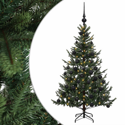 Artificial Christmas Tree with Bauble 150 LEDs Green 150 cm with LEDs & black balls