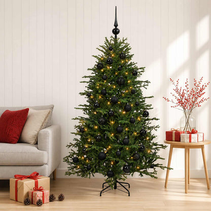 Artificial Christmas Tree with Bauble 150 LEDs 120 cm with LEDs & black balls