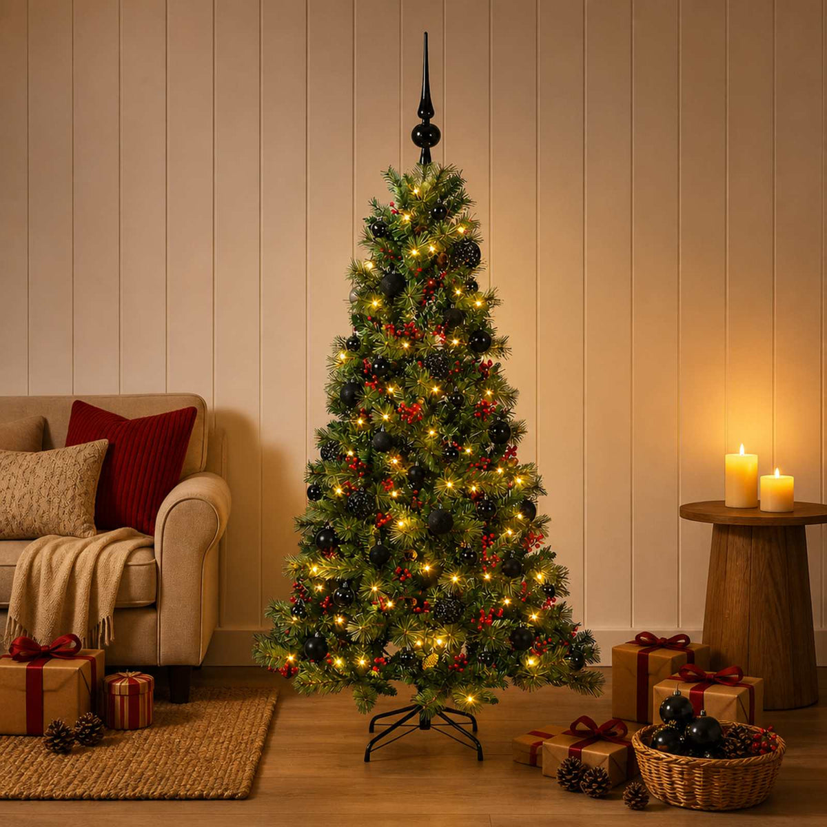 vidaXL Artificial Christmas Tree with Bauble 120 cm 150 LEDs 1