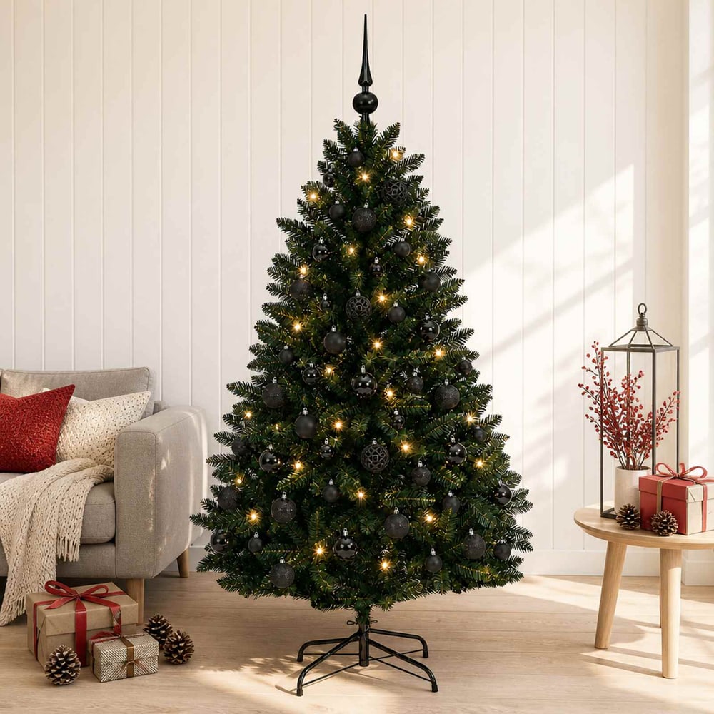 Artificial Christmas Tree Bauble Dark Green LEDs&black balls