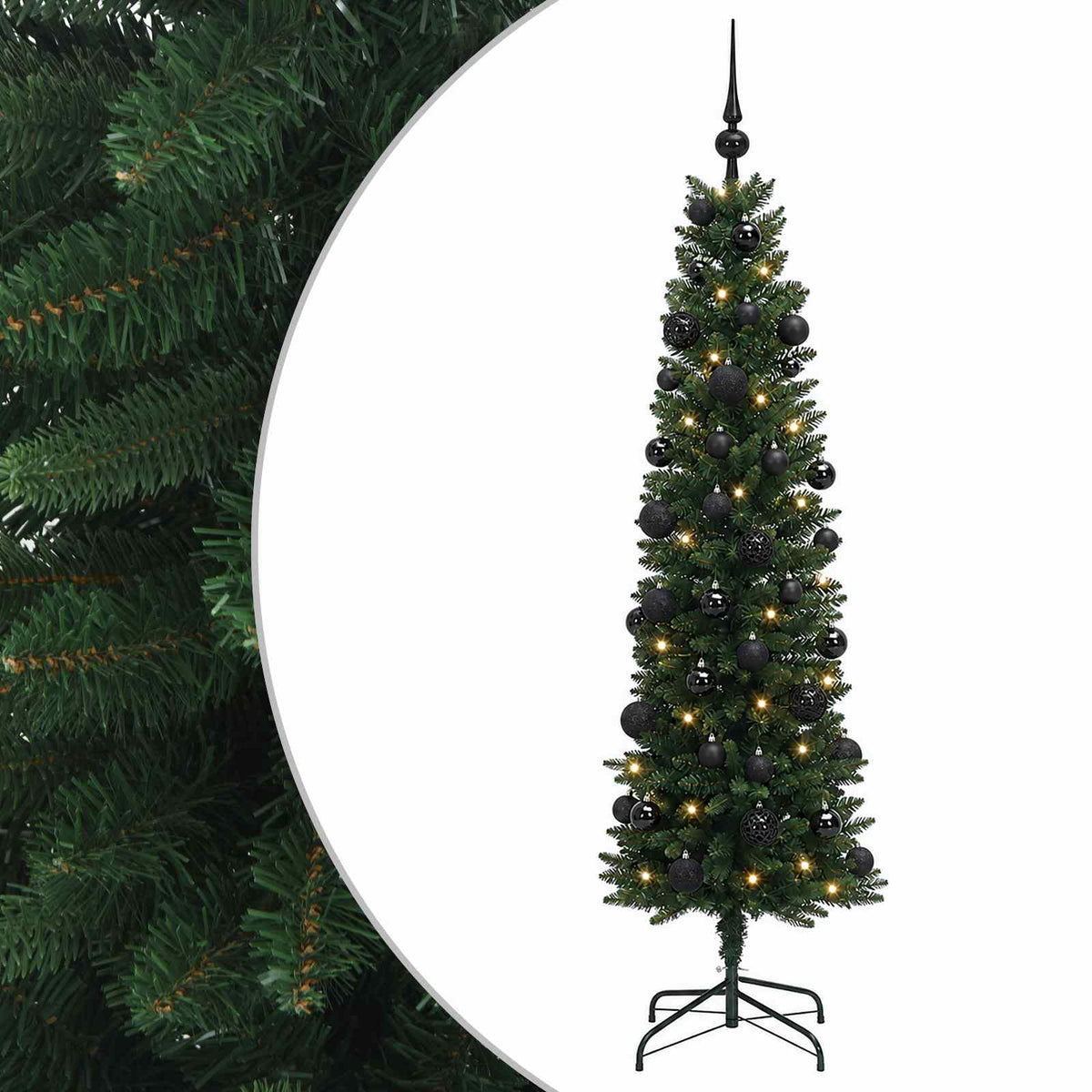 vidaXL Artificial Slim Christmas Tree with Bauble 150 cm 150 LEDs 2