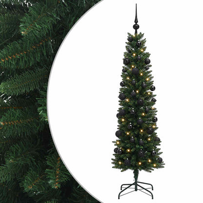 vidaXL Artificial Slim Christmas Tree with Bauble 150 cm 150 LEDs 2