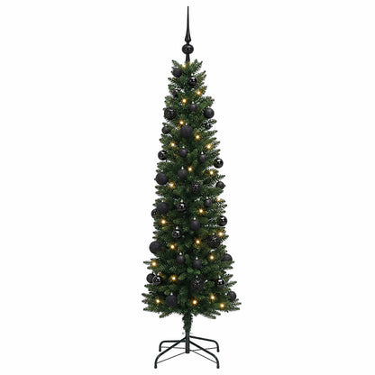 vidaXL Artificial Slim Christmas Tree with Bauble 150 cm 150 LEDs 4