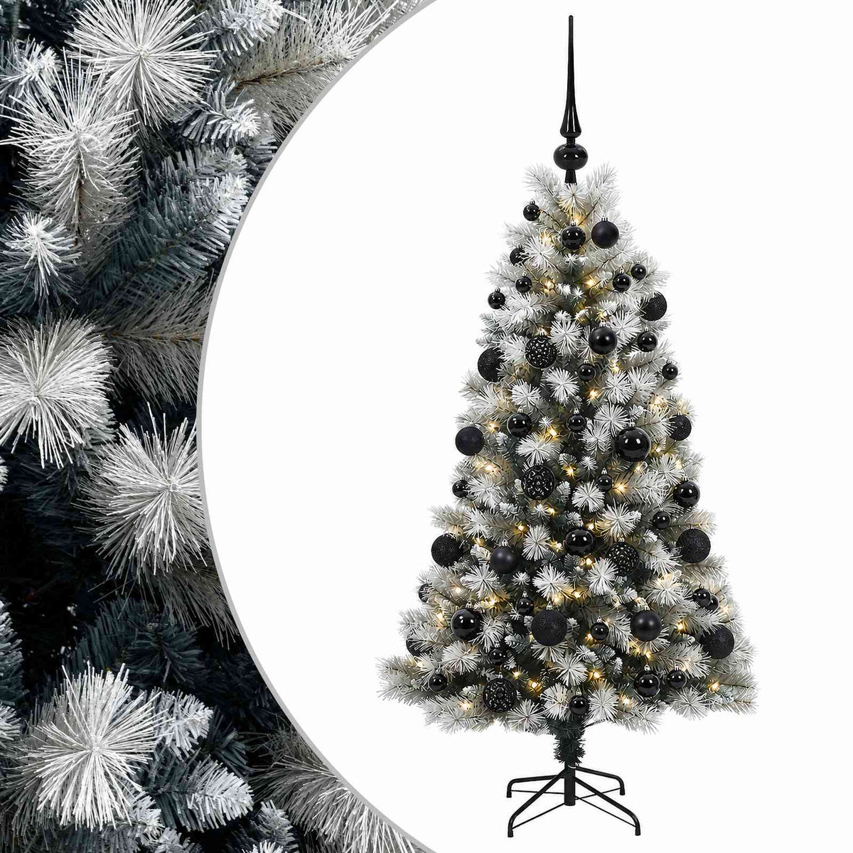 Artificial Hinged Christmas Tree with Baubles 150 LEDs with LEDs & black balls