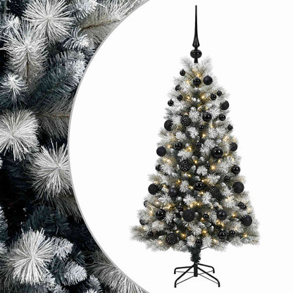 Artificial Hinged Christmas Tree with Baubles 150 LEDs with LEDs & black balls