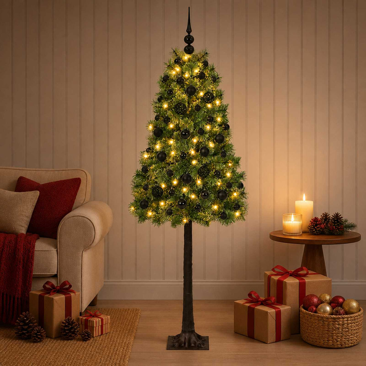 vidaXL Artificial Hinged Christmas Tree with Baubles 150 LEDs