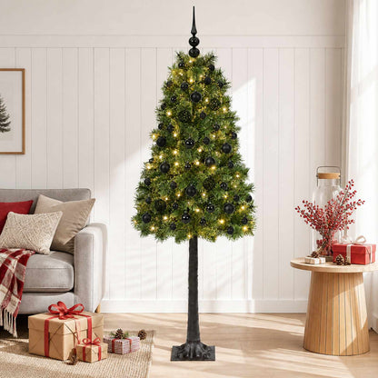 Artificial Hinged Christmas Tree with Baubles 150 LEDs Green 120 cm with LEDs & black balls