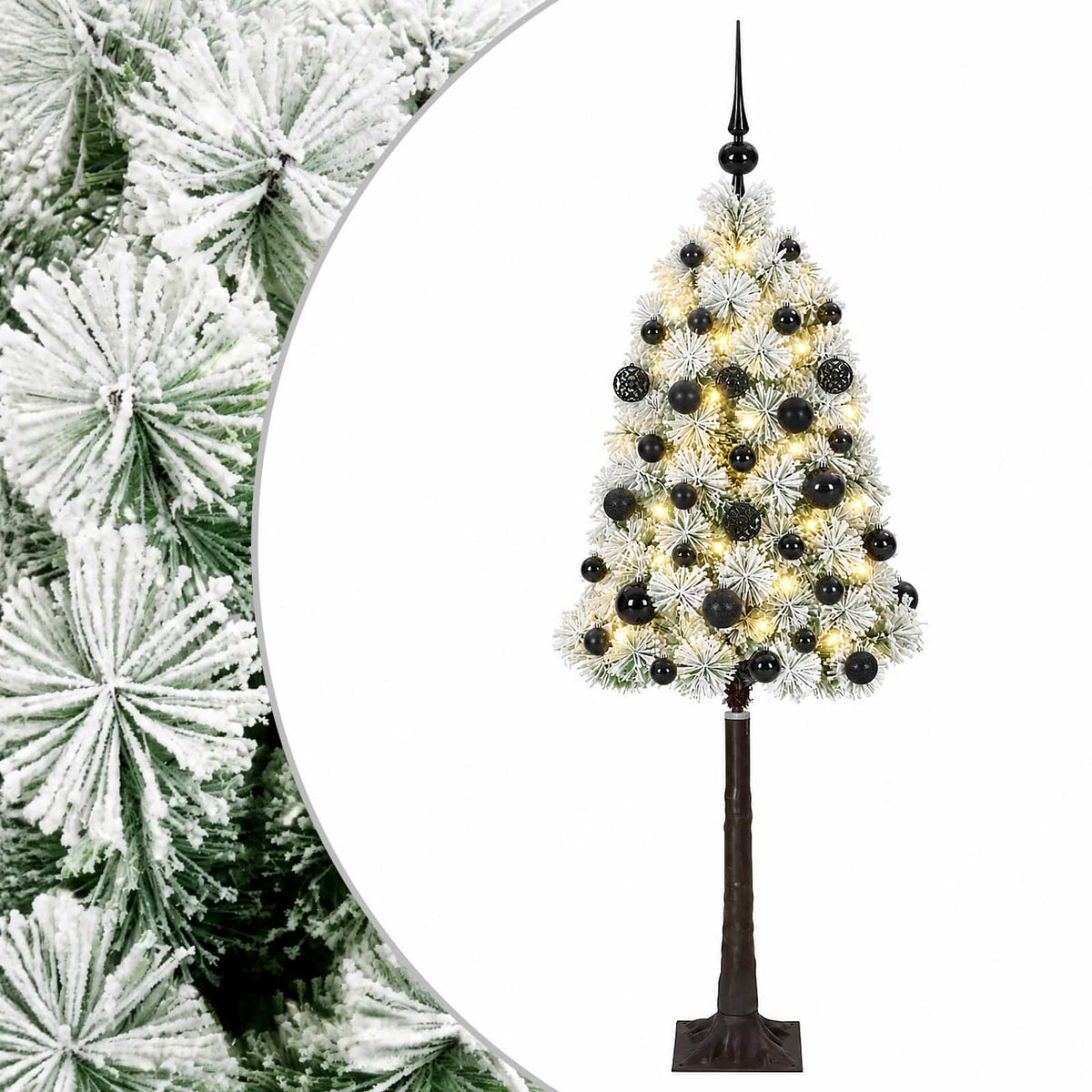 Artificial Hinged Christmas Tree with Baubles 150 LEDs Green and white 120 cm with LEDs & black balls