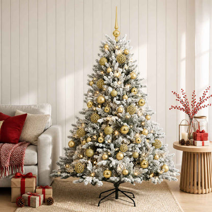Artificial Christmas Tree Bauble LEDs Green White gold balls