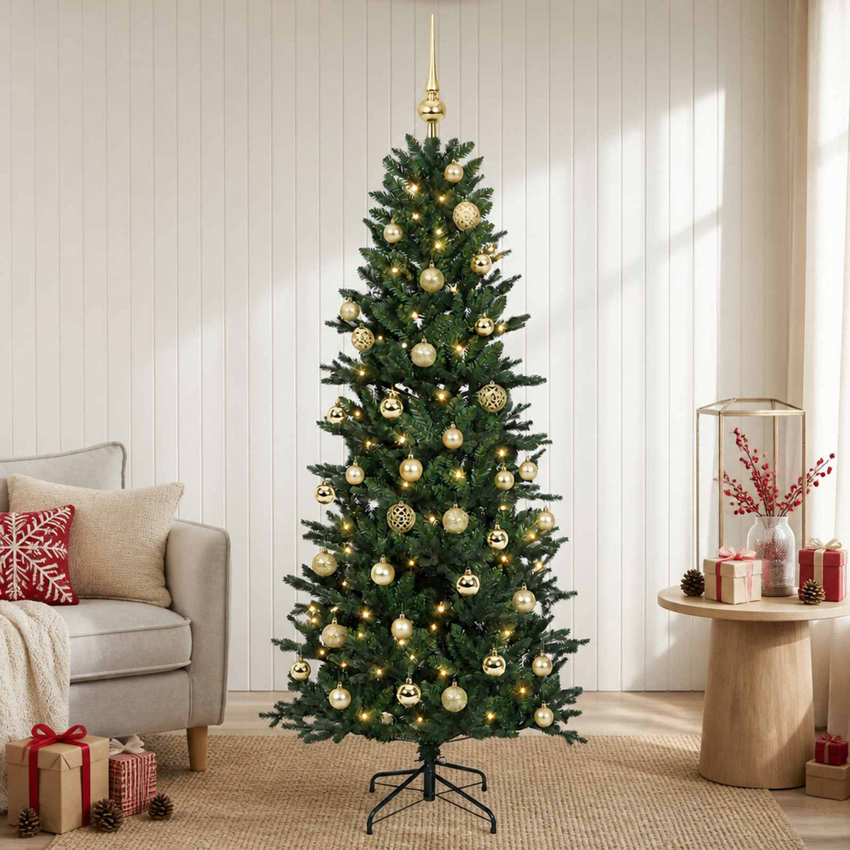 Artificial Christmas Tree Bauble LEDs Green gold balls