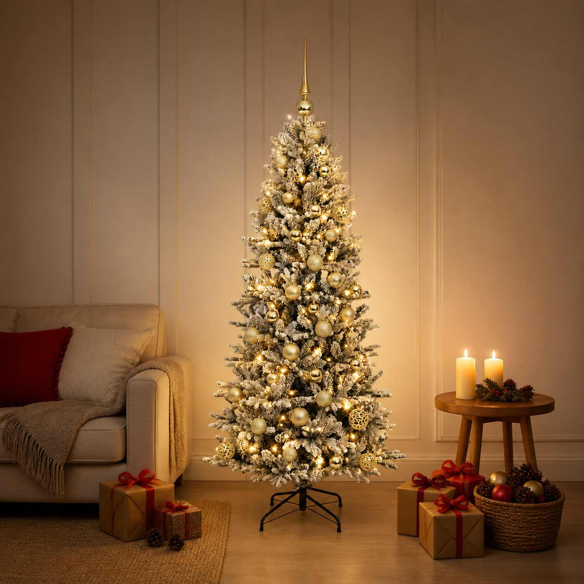 Artificial Christmas Tree Bauble LEDs Green White gold balls