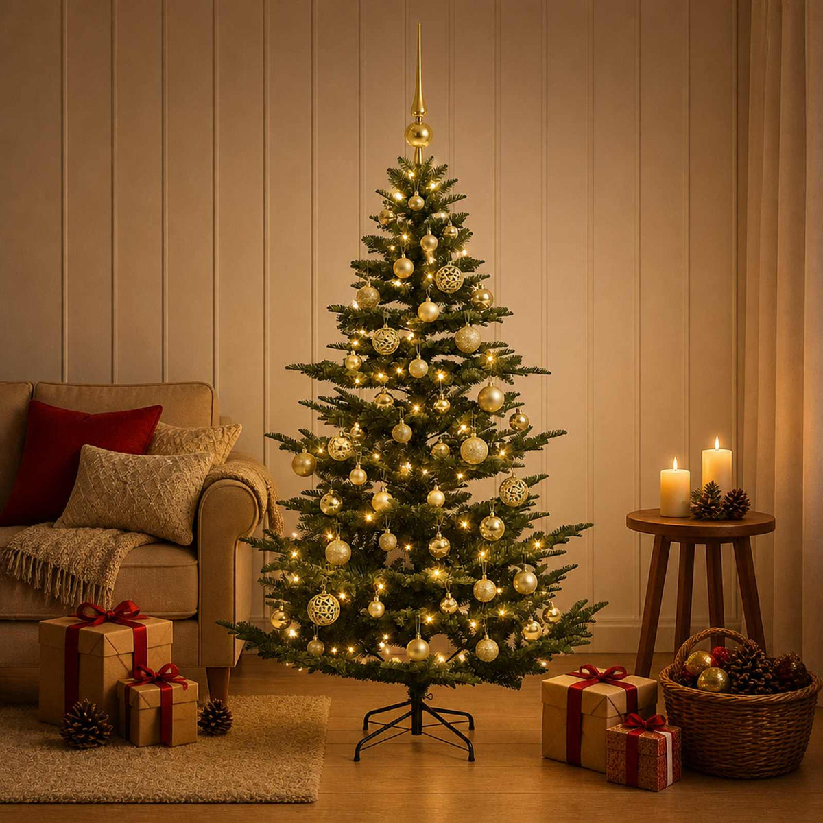 vidaXL Artificial Christmas Tree with Bauble 150 LEDs Green Height 120 cm