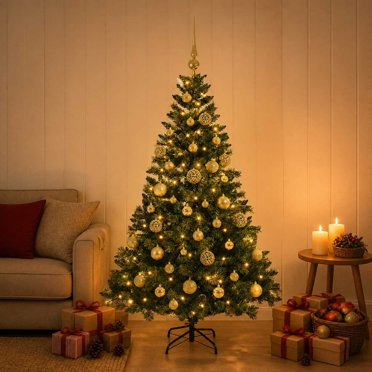vidaXL Artificial Christmas Tree with Bauble 150 LEDs Green Height 120 cm