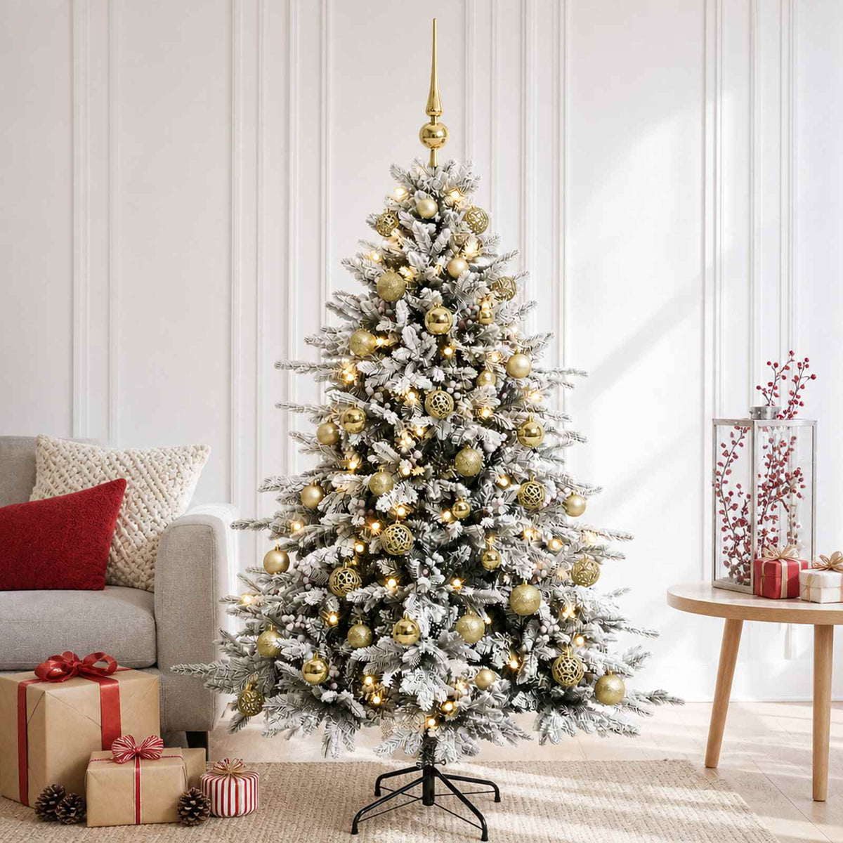 Artificial Christmas Tree Bauble LEDs Green White gold balls