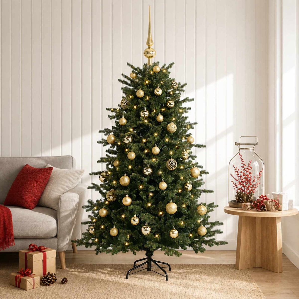 Artificial Christmas Tree with Bauble 150 LEDs 120 cm with LEDs & gold balls