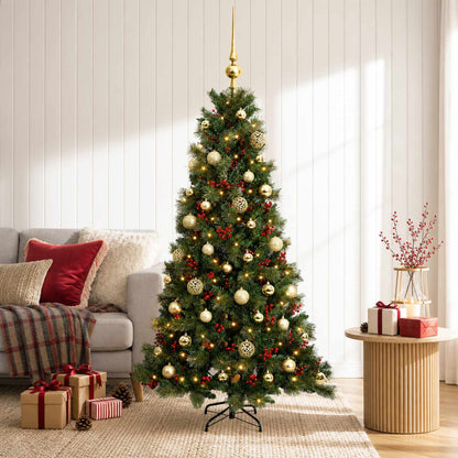 Artificial Christmas Tree with Bauble 150 LEDs 150 cm with LEDs & gold balls