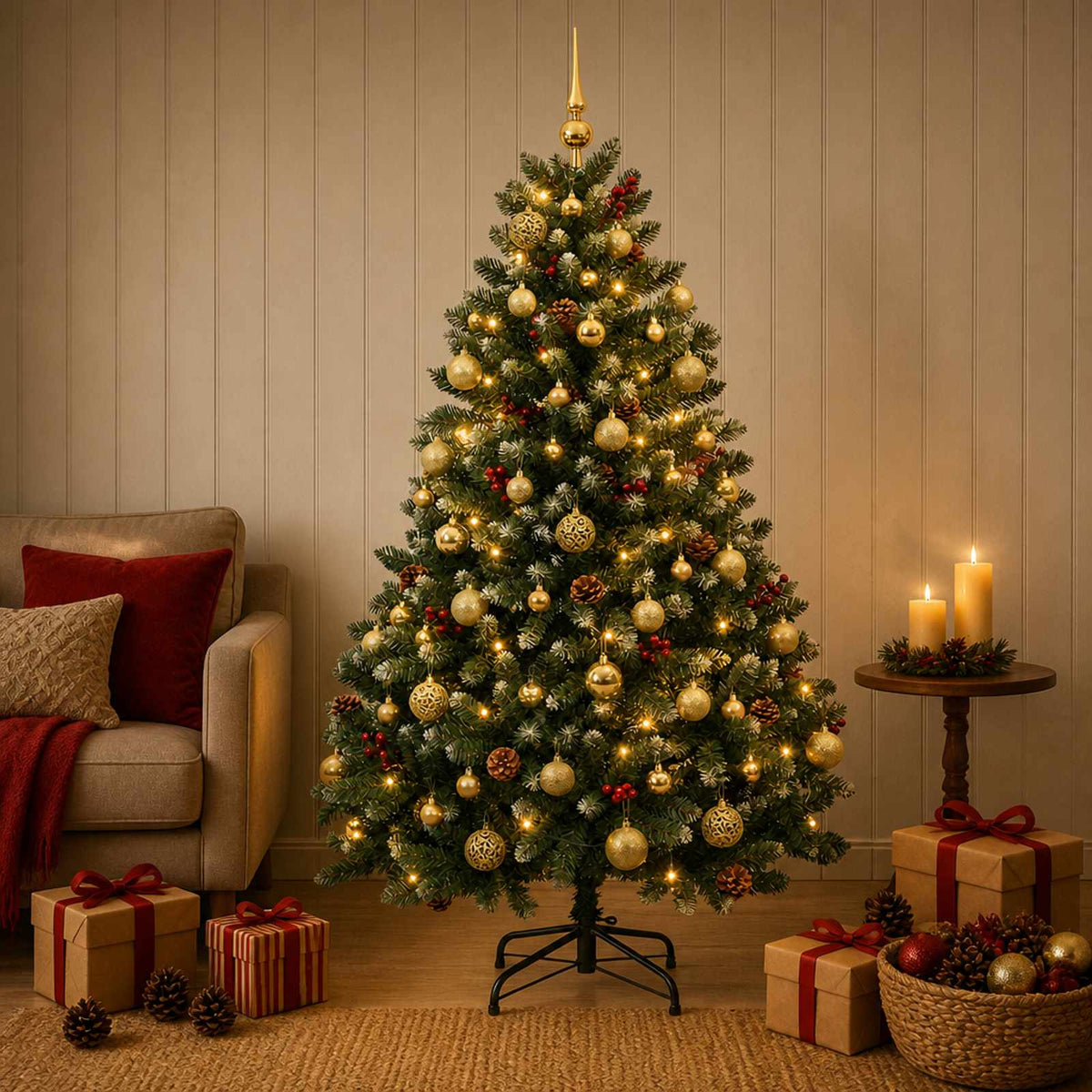Artificial Christmas Tree Green Bauble LEDs