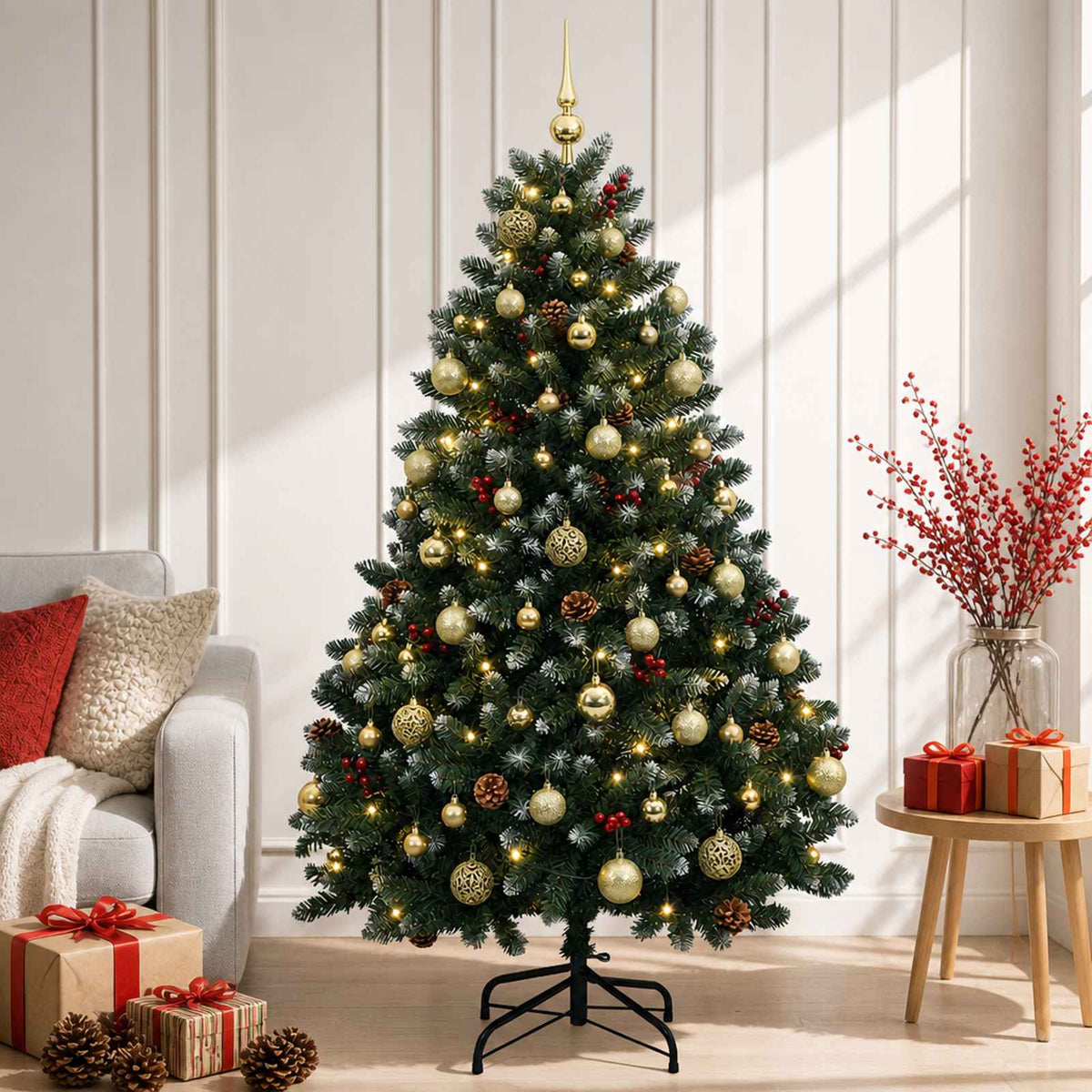 vidaXL Artificial Christmas Tree Green with Bauble 180 cm 300 LEDs 3