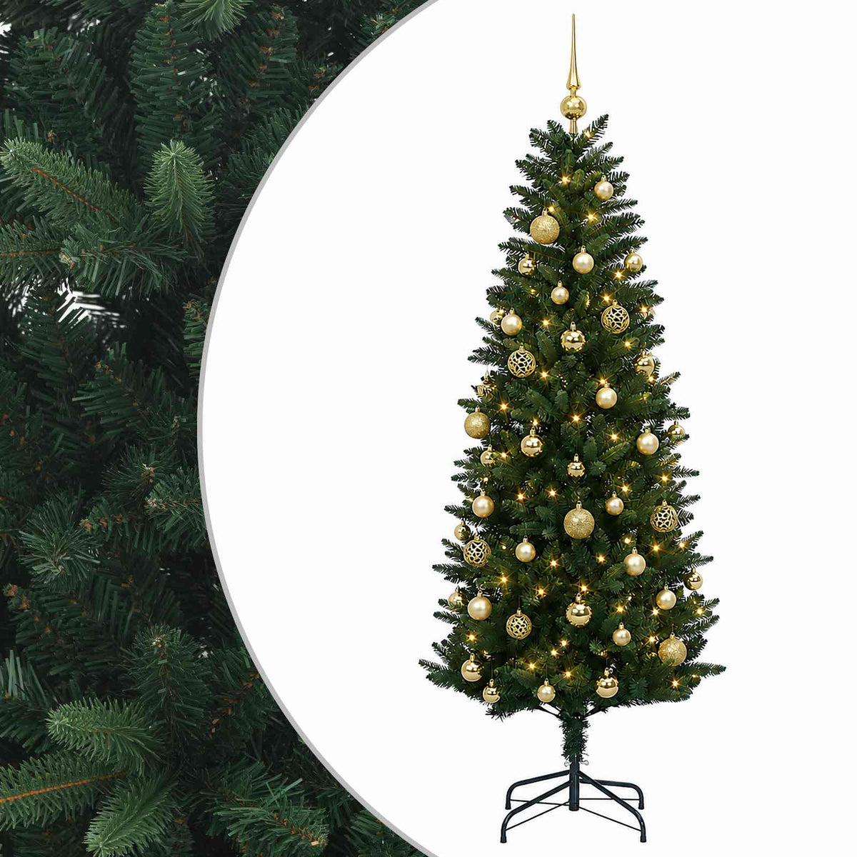 Artificial Christmas Tree with Bauble 150 LEDs Green 120 cm with LEDs &  gold/bronze balls
