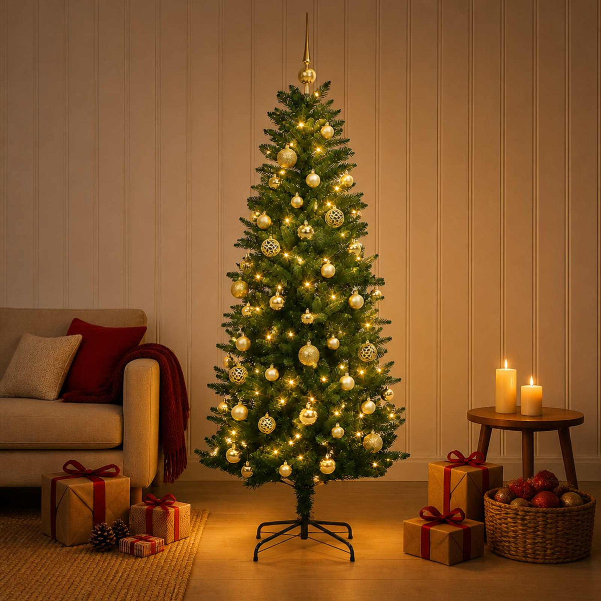 vidaXL Artificial Christmas Tree with Bauble 150 LEDs Green 150 cm