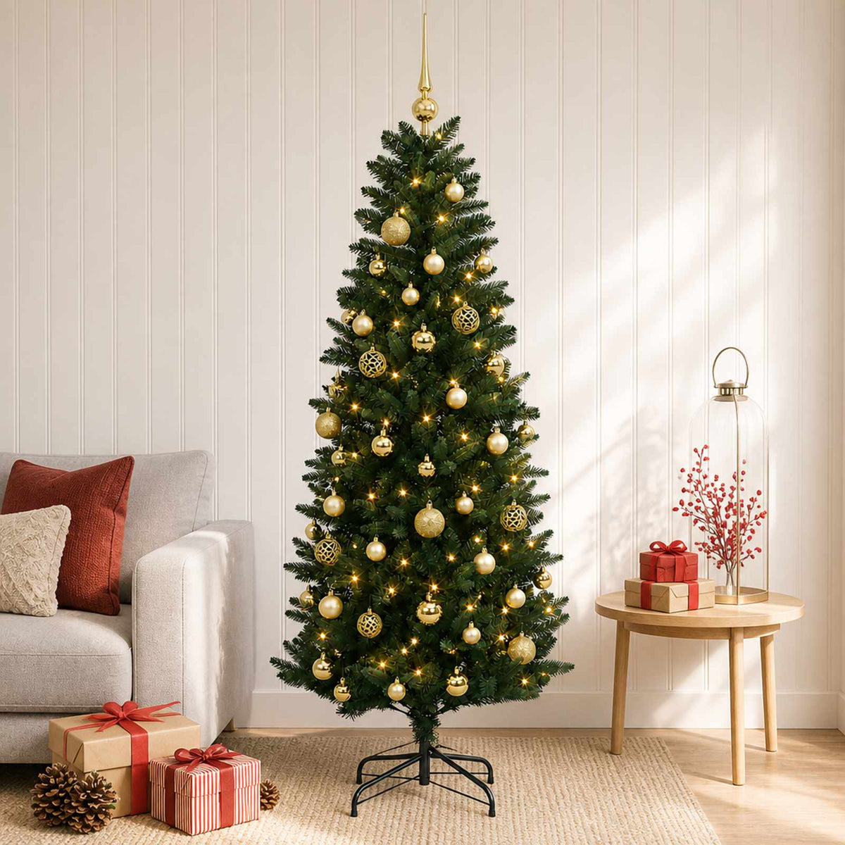 Artificial Christmas Tree with Bauble 150 LEDs Green 120 cm with LEDs &  gold/bronze balls
