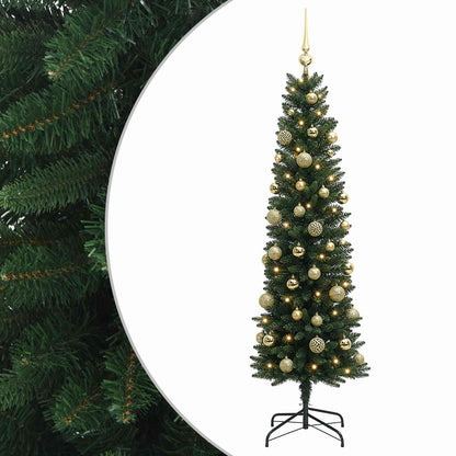 vidaXL Artificial Slim Christmas Tree with Bauble 120 cm 150 LEDs 2
