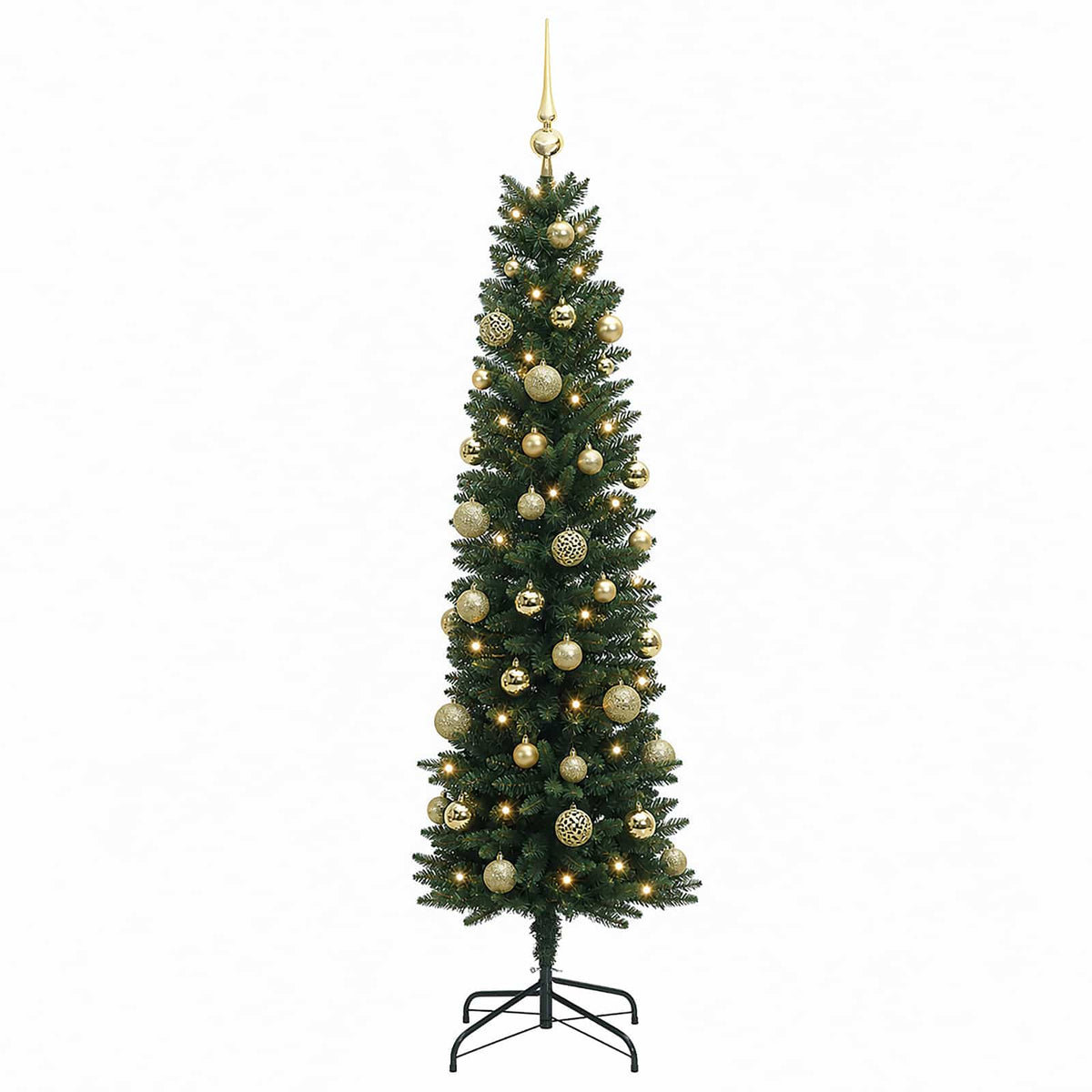 vidaXL Artificial Slim Christmas Tree with Bauble 120 cm 150 LEDs 4