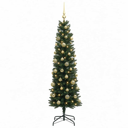 vidaXL Artificial Slim Christmas Tree with Bauble 120 cm 150 LEDs 4