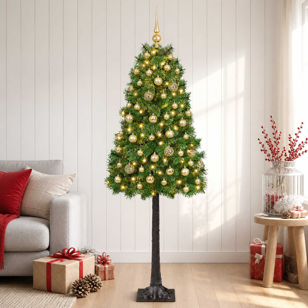 vidaXL Artificial Hinged Christmas Tree with Baubles 180 cm 300 LEDs 3