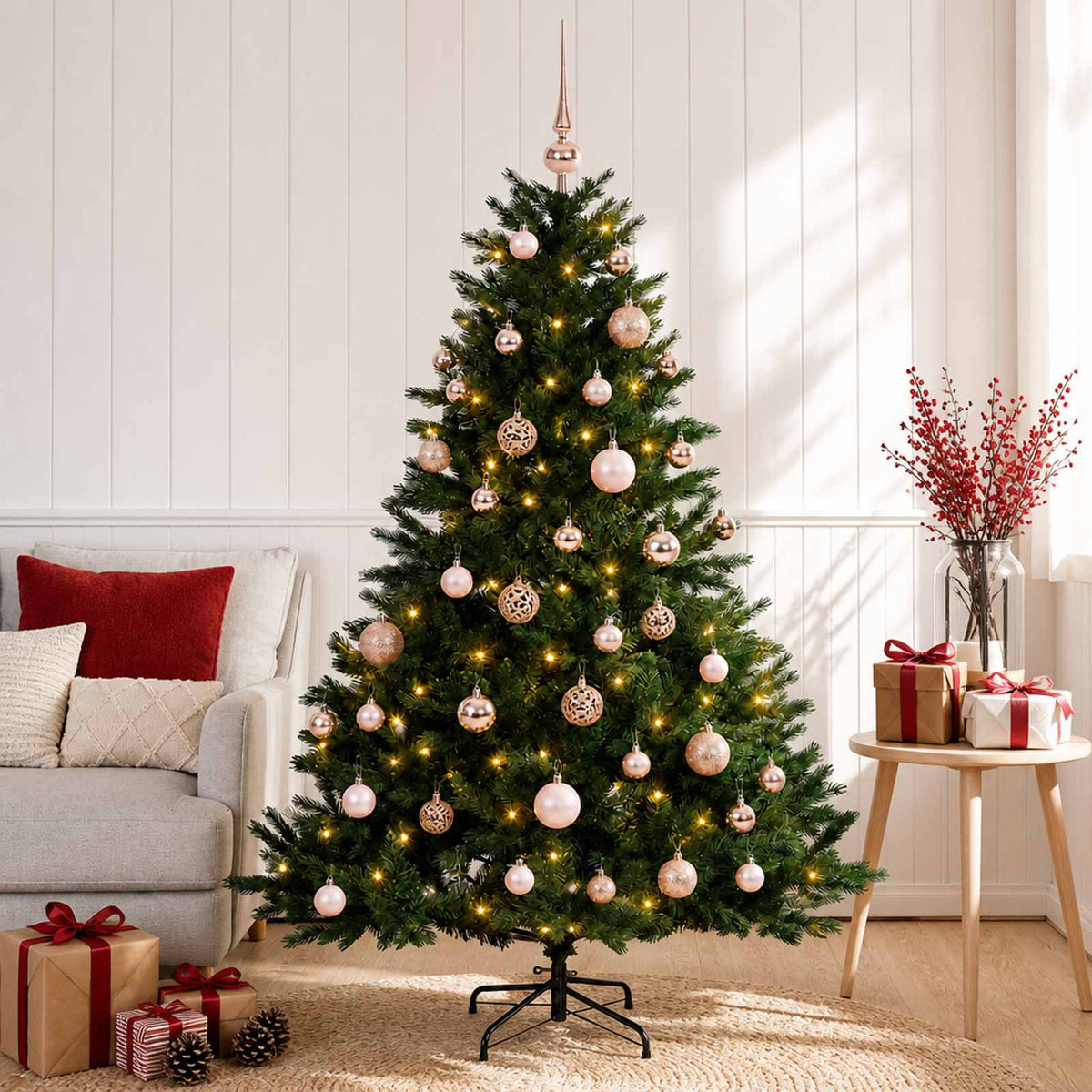Artificial Christmas Tree Bauble LEDs Green pink balls