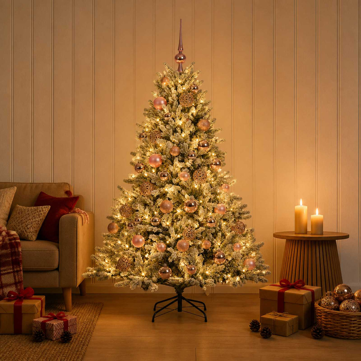 Artificial Christmas Tree Bauble LEDs Green White pink balls