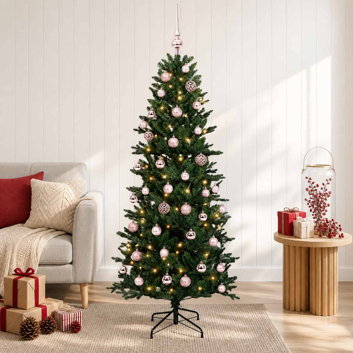 Artificial Christmas Tree Bauble LEDs Green pink balls