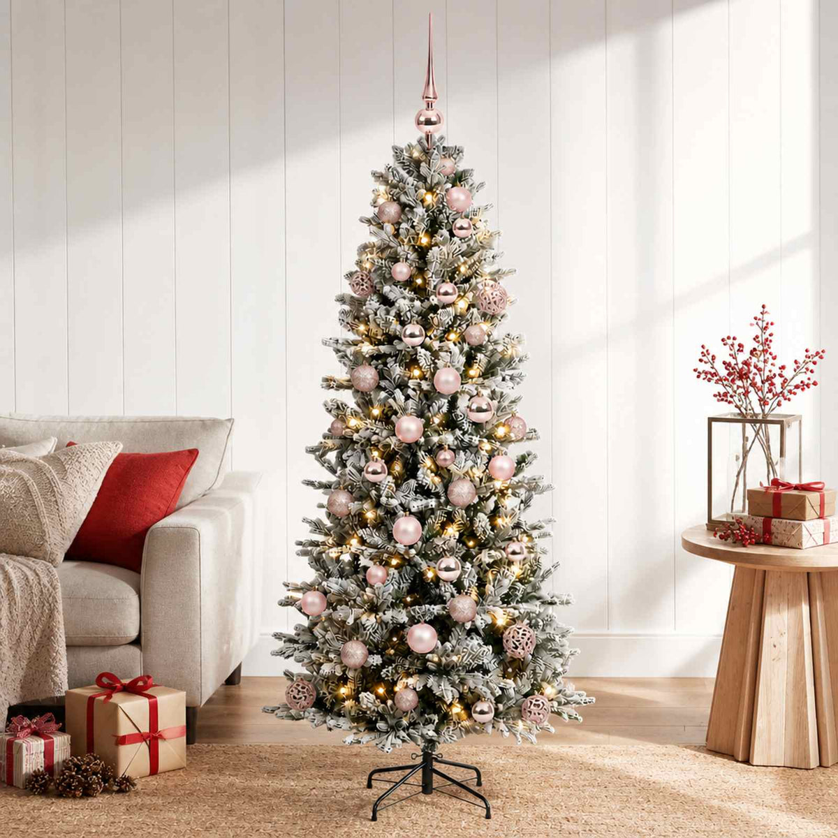 Artificial Christmas Tree Bauble LEDs Green White pink balls
