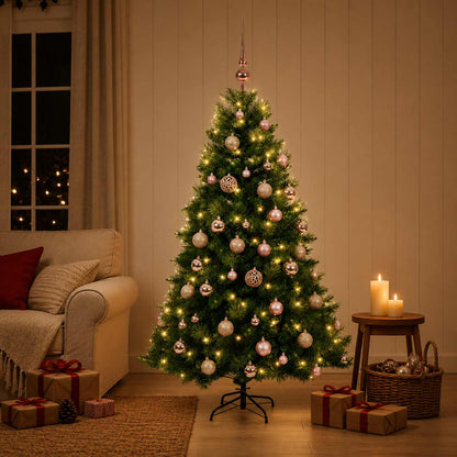 Artificial Christmas Tree Bauble LEDs Green pink balls