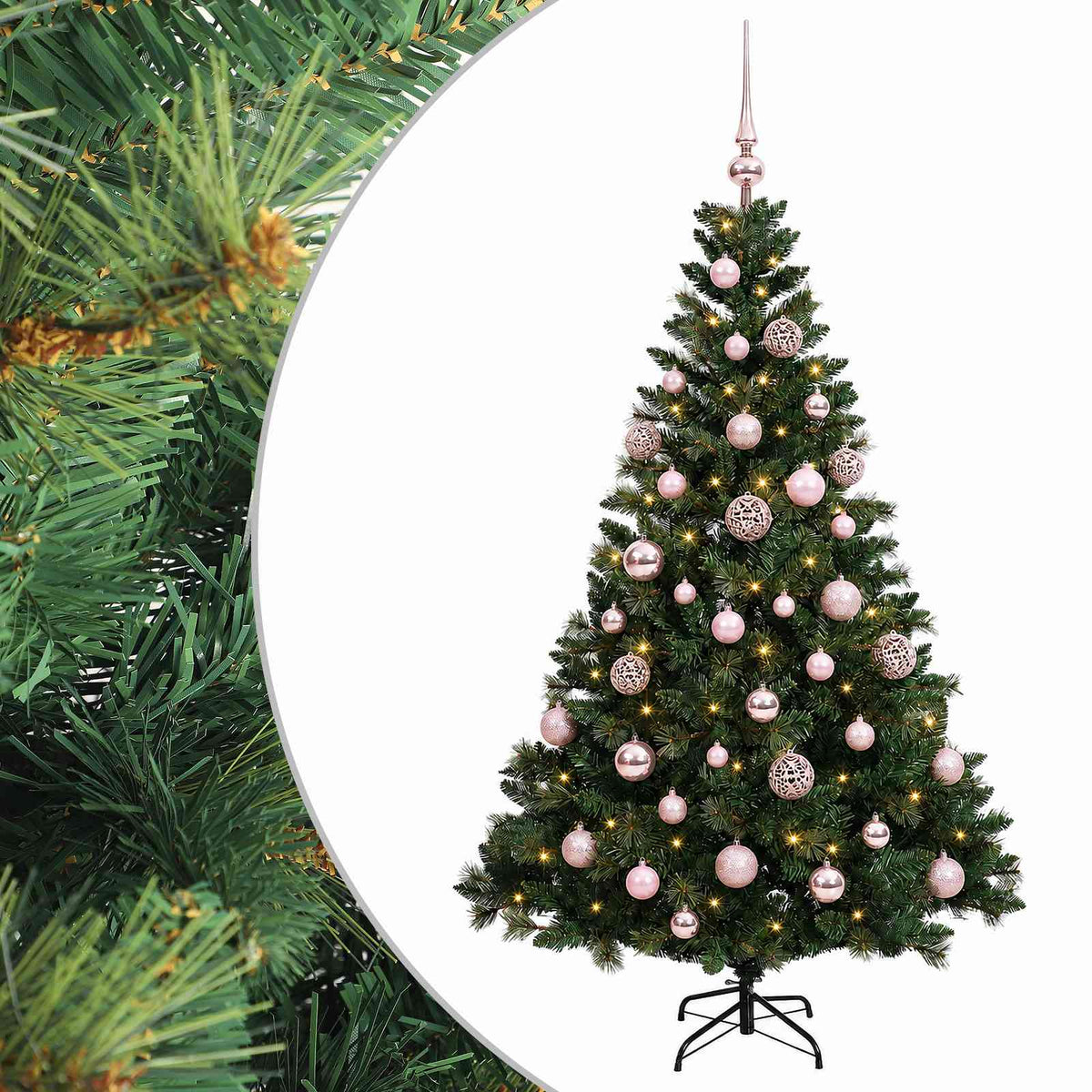 Artificial Christmas Tree with Bauble 150 LEDs Green Height 120 cm with LEDs & pink balls