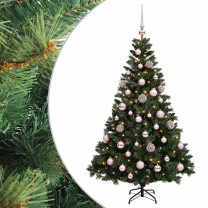 Artificial Christmas Tree with Bauble 150 LEDs Green Height 120 cm with LEDs & pink balls