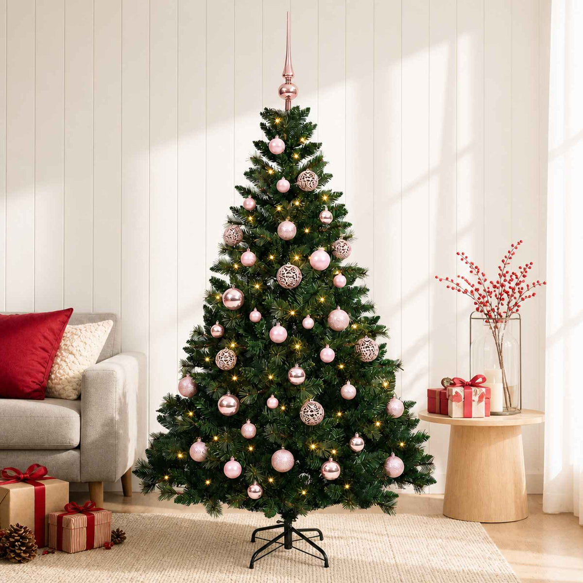 vidaXL Artificial Christmas Tree with Bauble 120 cm 150 LEDs 1
